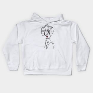 Rose woman floral design minimalist line art Kids Hoodie